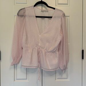 Abercrombie & Fitch Light Pink Blouse with Sheer Sleeves